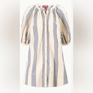 STAUD Blue and Cream Striped Mini Dress